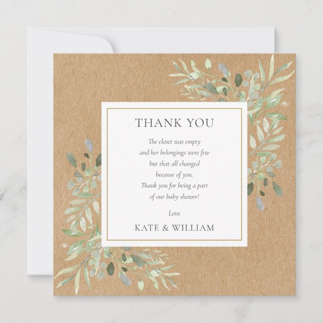 Dikt för vattenfärgen Greenery Rustic Kraft Baby S Tack Kort (Framsida)