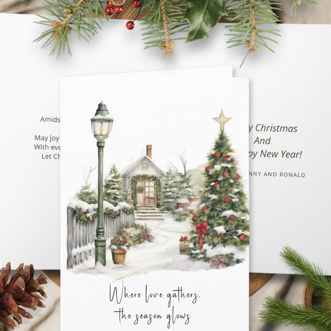 Dikt Gröna Röda Vita Bär Snö Julkrans Helgkort (Skapare uppladdad)