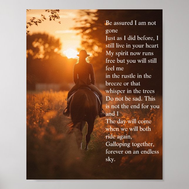 Dikt Horse Lover Sympathy Memorial Poster (Framsidan)
