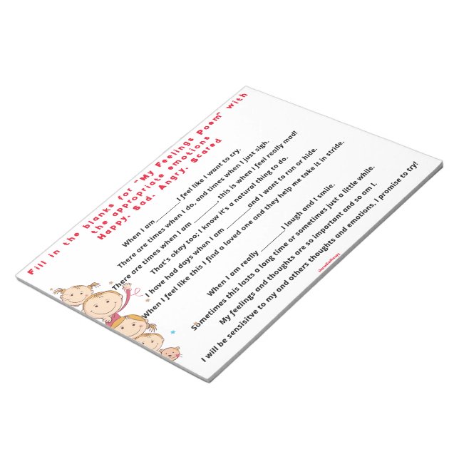 Dikt Mina egenskaper fyller i blankt Anteckningsblock (Vinklad)