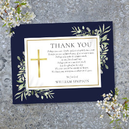 Dikt Navy Blue Greenery Christian Funeral Tack Kort