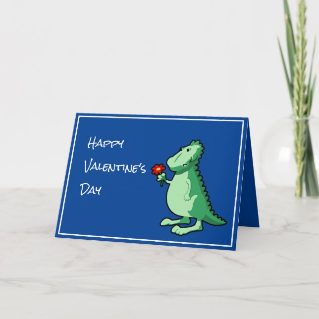 Dikt och Cute Dinosaur Valentindagen Kort (Framsida)