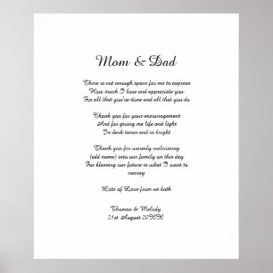 Dikt Parents Bride Groom Bröllop Tack Gift Poster