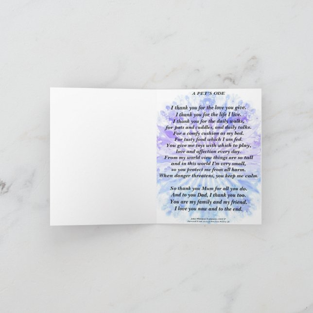 Dikt: Pets hyllning till den mappade ägaren Kort (Inuti)