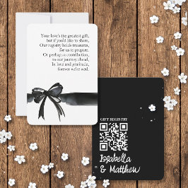 Dikt QR-kort för Black White Bow Bröllop Gift-regi Tack Kort