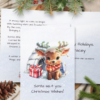 Dikt Rhyme Cute Reindeer Snöflingor Kids jul Helgkort