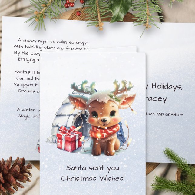 Dikt Rhyme Cute Reindeer Snöflingor Kids jul Helgkort (Skapare uppladdad)