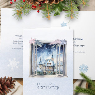 Dikt Scandi Winter Blue Lövs Snowflake-jul Helgkort
