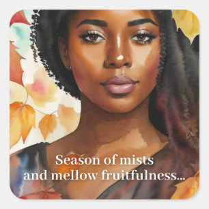 Dikt Watercolor Autumn Black Woman Art Keats Fyrkantigt Klistermärke