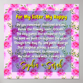 Diktgåva till min syster & Rosa blommor | Minnen Poster