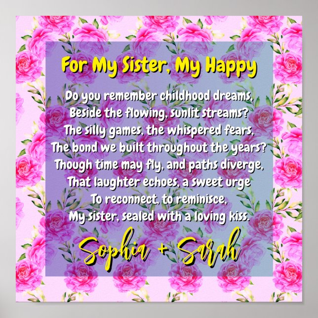 Diktgåva till min syster & Rosa blommor | Minnen Poster (Framsidan)