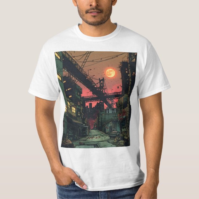 Dilapidad Tecknad Bok City T Shirt (Framsida)