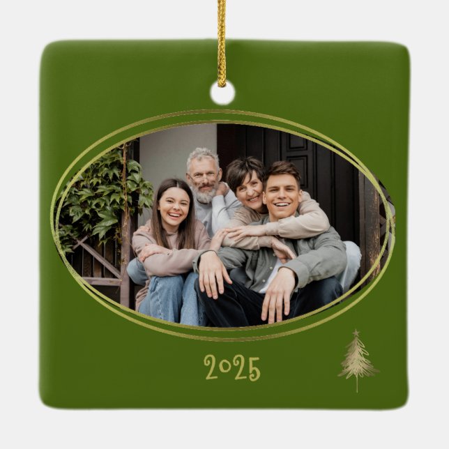 Dill Green Pink & Gold Christmas Trees  Julgransprydnad Keramik (Baksida)