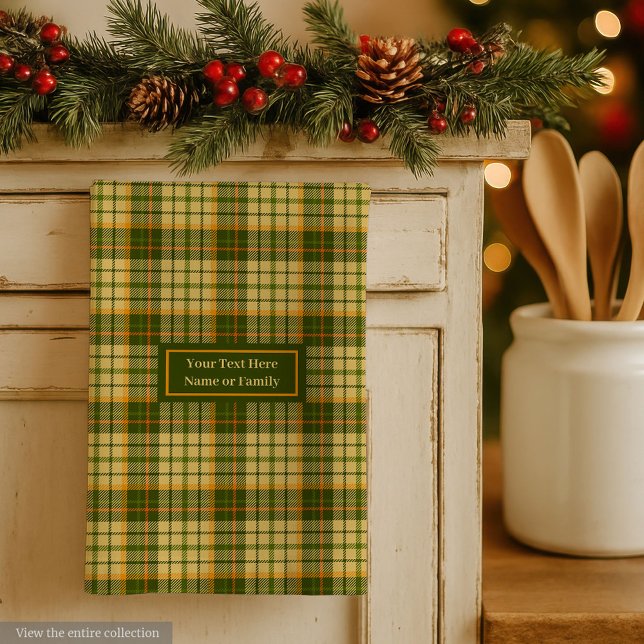 Dill Grön Gul Plaid Diskhandduk Anpassat Namn Kökshandduk (Dill Green Yellow Plaid Dish Towel Custom Name)