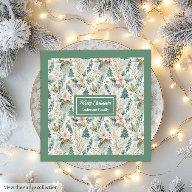 Dill Gröna och Guld Lyxiga Servetter Monogram Högt (Dill Green and Gold Lux Napkins Monogram Holiday)