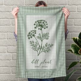 Dill Herb Kitchen Towel – Green Gingham Border Kökshandduk
