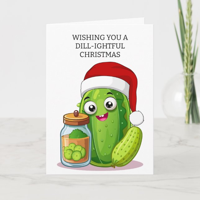 Dill‑ightful Christmas Pickle with Santa Hat Helgkort (Framsida)