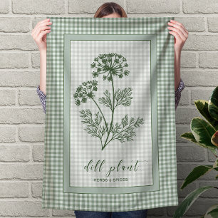 Dill ört köksduk – grön Gingham-kant Kökshandduk