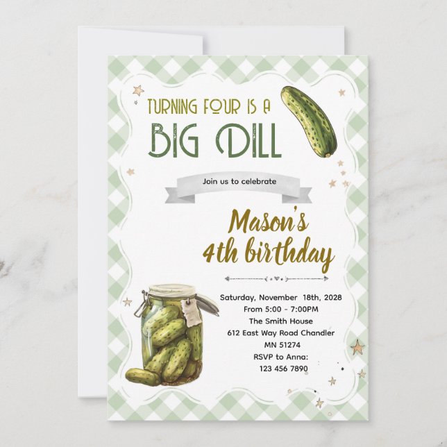 Dill pickle birthday boy invitation inbjudningar (Framsida)