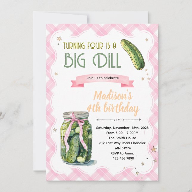 Dill Pickle Birthday girl Invitation Inbjudningar (Framsida)