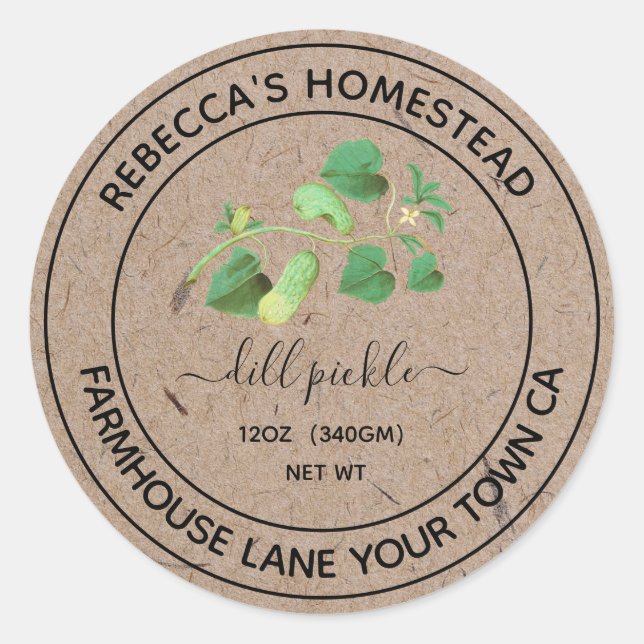 Dill Pickle Kraft Paper Konserveringsburks Etikett (Framsida)