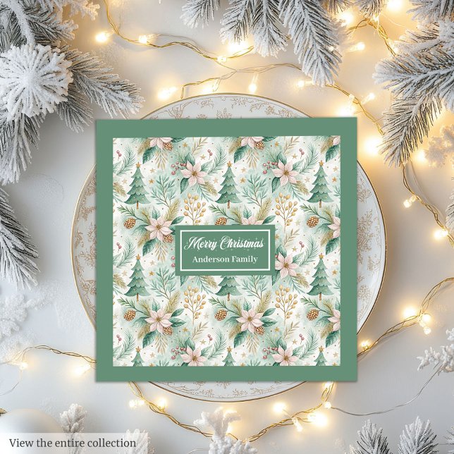 Dillgröna servetter Lyxig julblomma jul (Dill Green Napkins Luxury Holiday Floral Christmas)