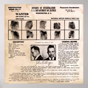DILLINGER IDENTIFIERAR MED FINGERAVTRYCK POSTER