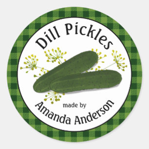 Dillpickels i rutigt mönster 3" klassisk rund kli runt klistermärke