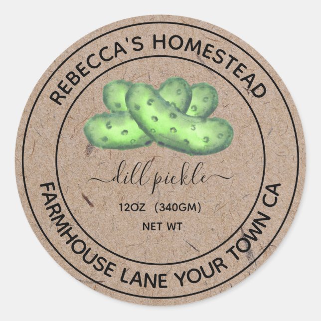 Dillpickle Kraftpapper Konserveringsburk Etiketter (Framsida)