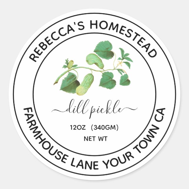 Dillpickle vintage look konserveringsburks etikett (Framsida)