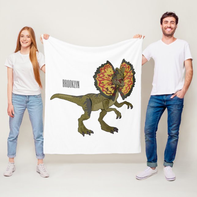 Dilofosaurus tecknad illustration fleecefilt (På plats)