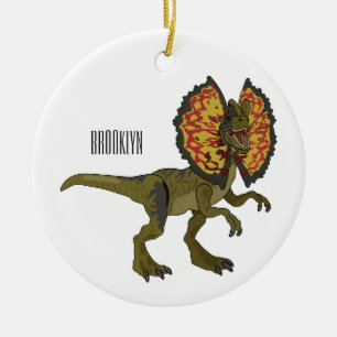 Dilofosaurus tecknad illustration julgransprydnad keramik