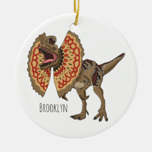 Dilofosaurus tecknad illustration julgransprydnad keramik