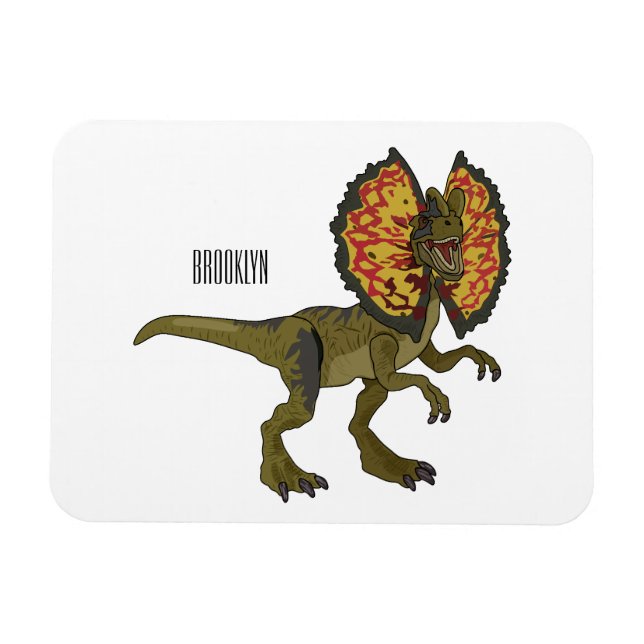 Dilofosaurus tecknad illustration magnet (Horisontell)