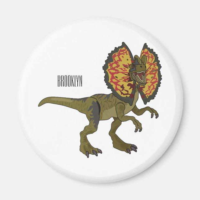 Dilofosaurus tecknad illustration magnet (Framsidan)