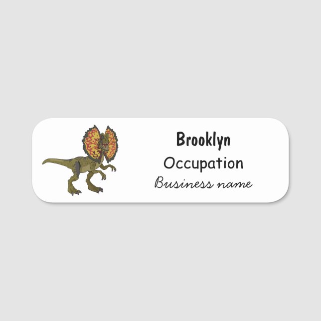 Dilofosaurus tecknad illustration namnbricka (Framsida)