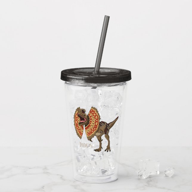Dilofosaurus tecknad illustration take away mugg (Baksida Ice)