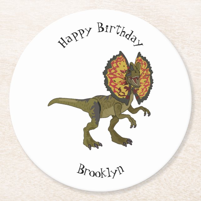 Dilofosaurus tecknad illustration underlägg papper rund (Framsidan)