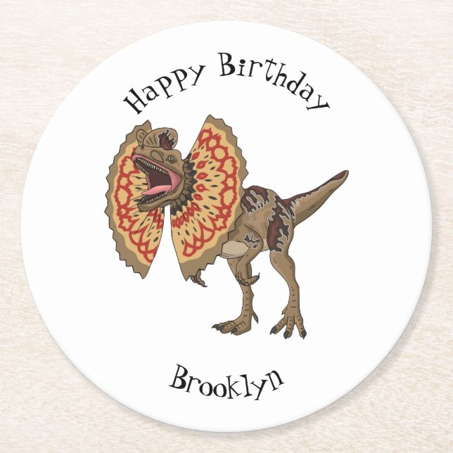 Dilofosaurus tecknad illustration underlägg papper rund (Framsidan)