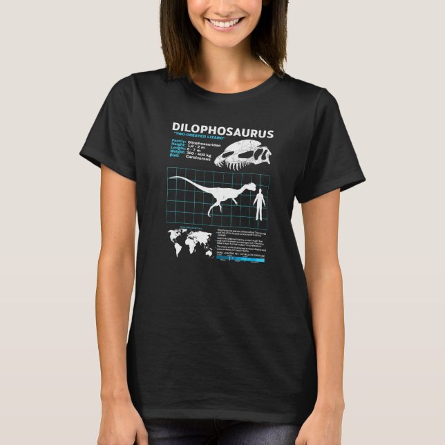 Dilophosaurus Fakta blad Dinosaurie Fakta   T Shirt (Framsida)