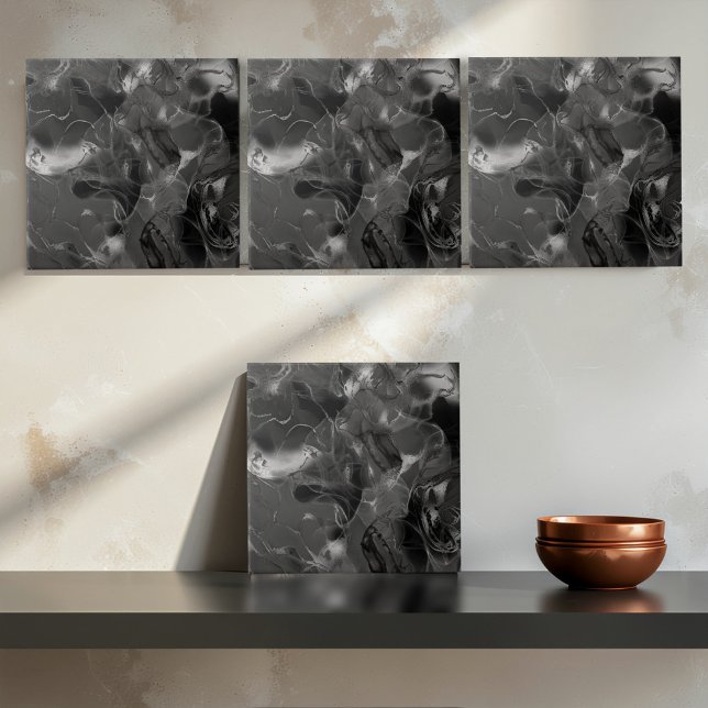 Dim abstrakt marmor Mönster Mörk B&W ID705a Kakelplatta (Skapare uppladdad)