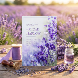 Dim blå Bokeh lila lavendel ram bröllop Inbjudningar