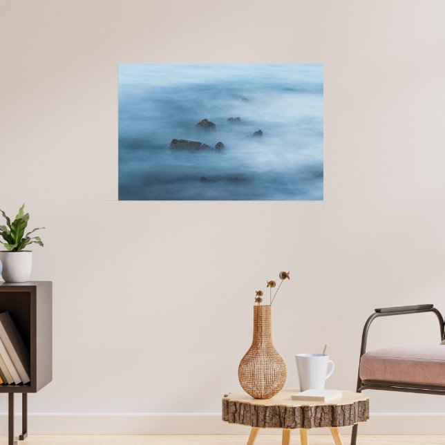Dim blå lång exponering av stenar i havet poster (Vardagsrum 3)