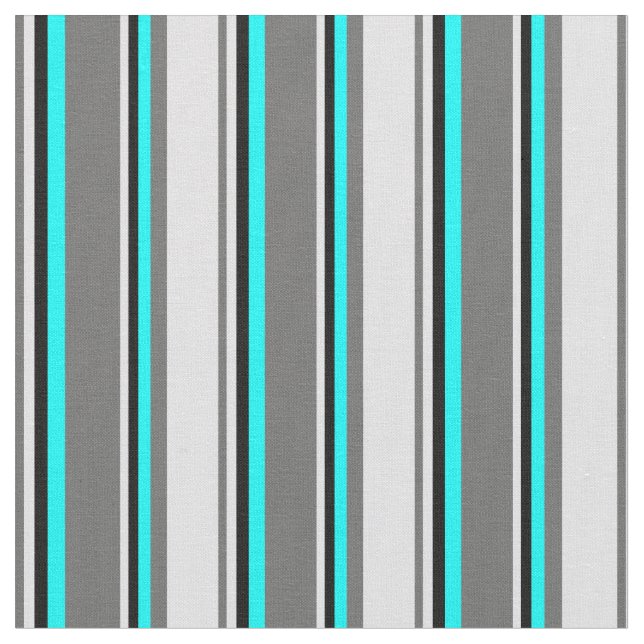 Dim Grått, lavender, Black & Cyan Färgad Rand Tyg (Närbild)