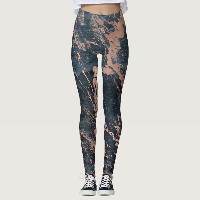 Dim rustik blå och roséguld rosa glamourmarmor leggings (Framsida)