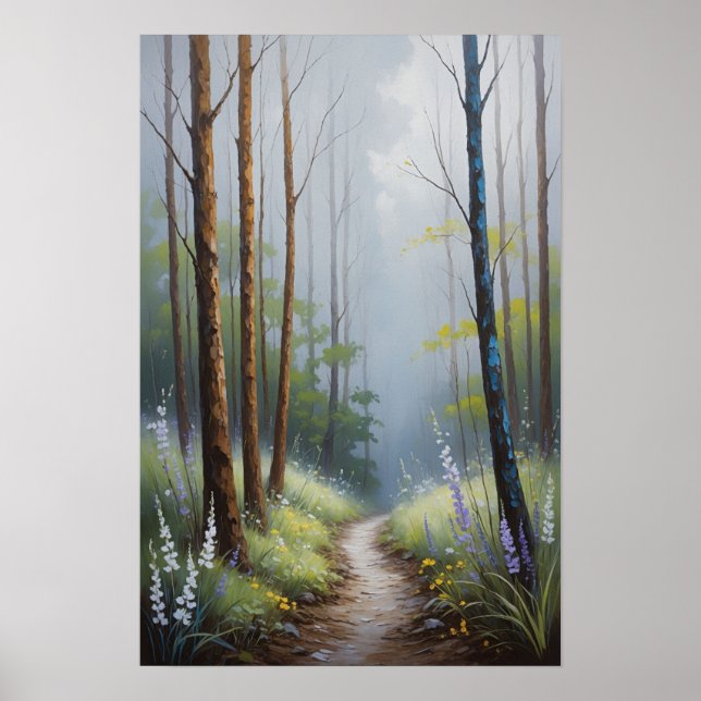 Dim skogsväg med solsken Atmosfärisk natur Poster (Framsidan)