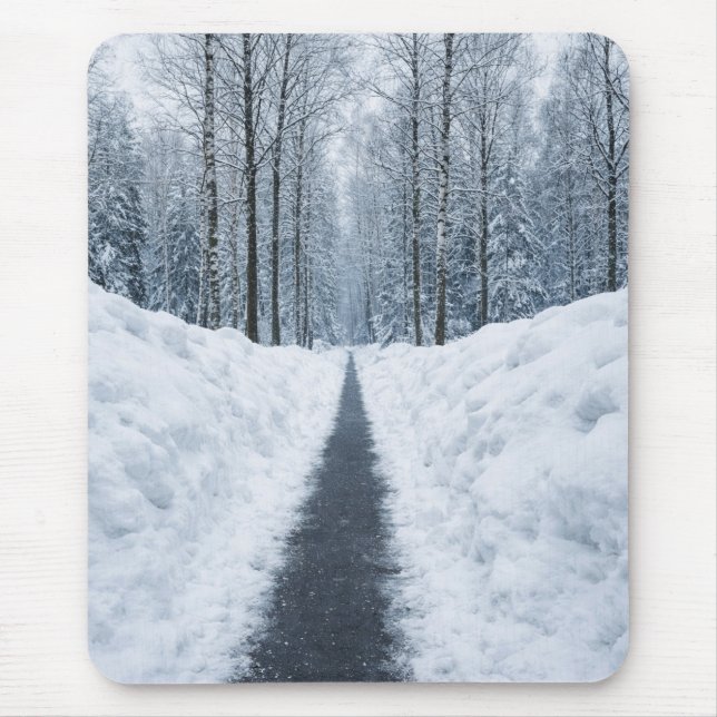 Dim vinter skog stig Vinterlandskap Musmatta (Framsidan)