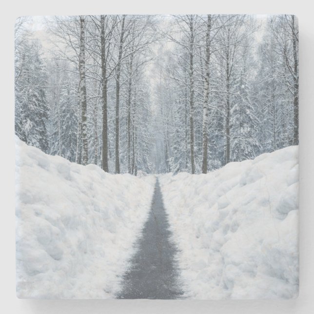 Dim vinter skog stig Vinterlandskap Stenunderlägg (Framsidan)