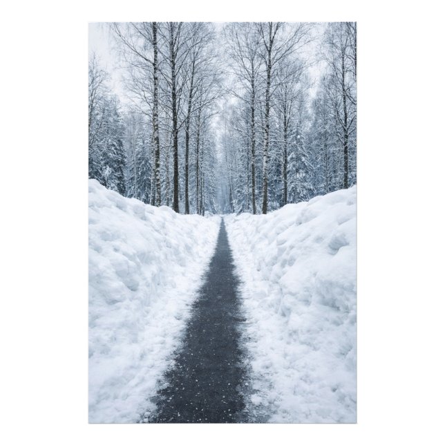 Dim vinter skogsväg Vinter landskapsaffisch Fototryck (Framsidan)