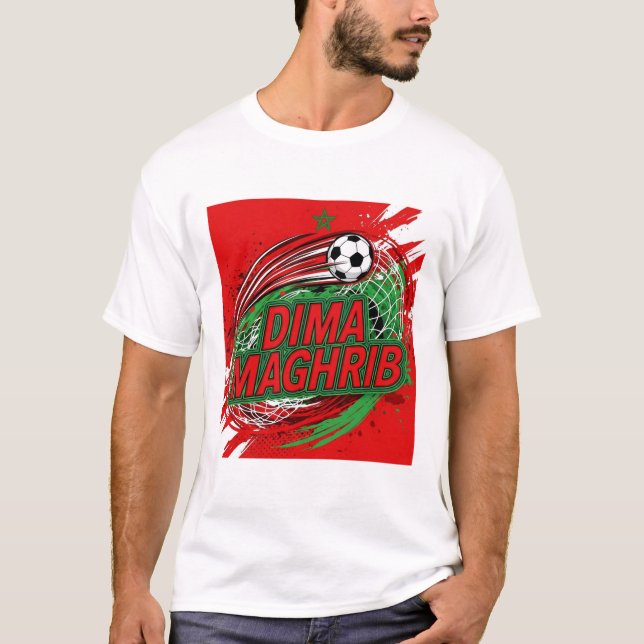 DIMA MAGHRIB .Moroccan Flag Street Football Design T Shirt (Framsida)